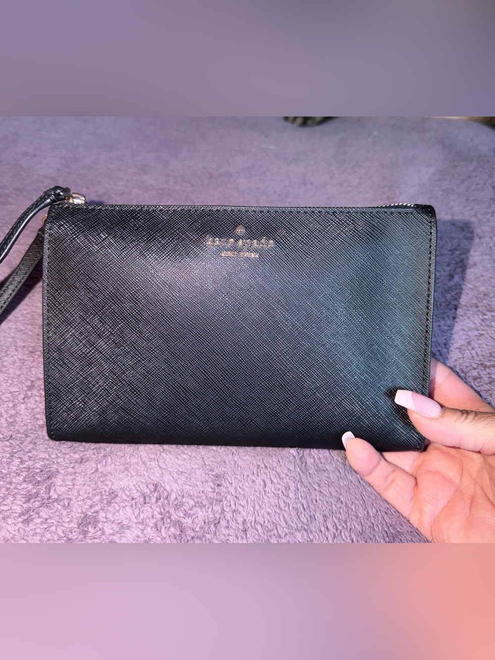 kate spade ♠️ Black Saffiano Xtra Large Leather Wristlet
